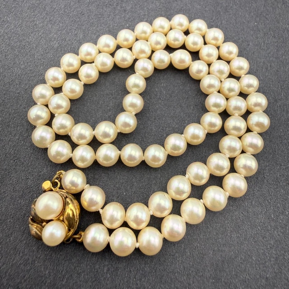 Vintage Knotted Glass Pearl Necklace Sterling Silver Floral Clasp Elegant Strand